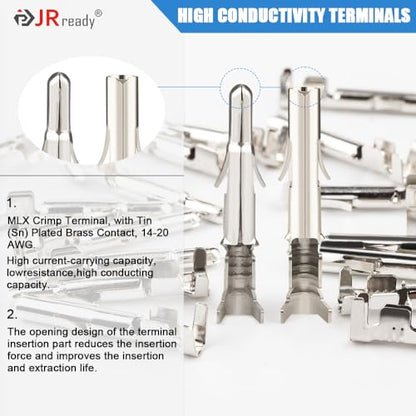 JRready ST6423 MLX 2.13mm Diameter Crimp Terminals, Pin and Sockets 14-20AWG, Compatible with Molex MLX Male & Female Crimp Terminals (50 Pair) - size: MLX 50Pair Terminal Kit