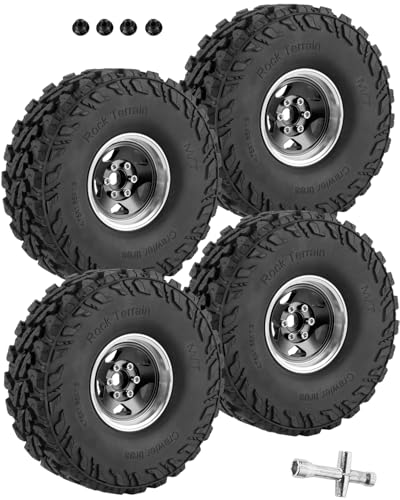 RC Alloy 1.9" Beadlock Wheels and Tires for 1/10 RC Crawler TRX4 SCX10 SCX10 III 90046 D90,1.9 RC Wheels and Tires 1.9 Beadlock Tires RC Rims,4 Packs,Black - color: Black(4pcs)