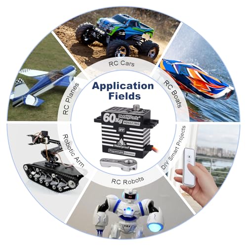 HobbyPark 828oz-in 60kg Servo High Torque Waterproof RC Steering Servo Metal Gears Stainless Steel Aluminum Case for 1/6 1/7 1/8 1/10 RC Crawler Car Truck Buggy HV, Powerful & Fast (Coreless Motor)
