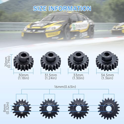 M1.5 Pinion Gear 18T 19T 20T 21T 8mm Shaft Steel Motor Gear Set for 1/5 1/6 1/7 1/8 1/10 Tra-xxas Arrma HSP HPI AXIAL LOSI RC Car Brushed Brushless Motor - size: 18T 19T 20T 21T
