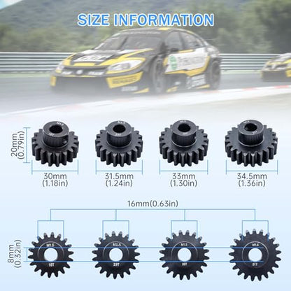M1.5 Pinion Gear 18T 19T 20T 21T 8mm Shaft Steel Motor Gear Set for 1/5 1/6 1/7 1/8 1/10 Tra-xxas Arrma HSP HPI AXIAL LOSI RC Car Brushed Brushless Motor - size: 18T 19T 20T 21T