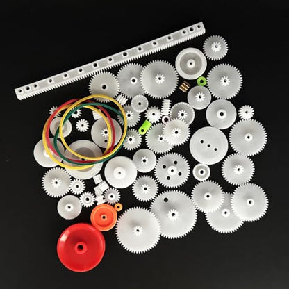 60PCS Small Gear Kit Plastic Gears Belt Pulley Single Gear Spindle Gear Small Motor Gears for DC Motor RC Car Robot Model Toy DIY Gear Replacement