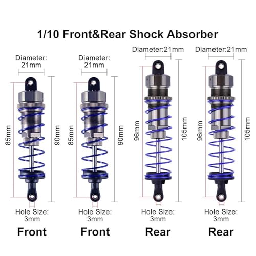 RC Car Parts For Axial 1/10 For HPI For Hobao For HSP Shock Absorber 92mm Front 105mm Rear Oil Damper Suspension RC For Buggy Crawler Parts(Rear) - size: Rear