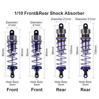 RC Car Parts For Axial 1/10 For HPI For Hobao For HSP Shock Absorber 92mm Front 105mm Rear Oil Damper Suspension RC For Buggy Crawler Parts(Set) - size: Set
