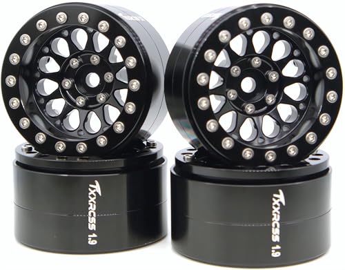 RC 1.9 Inch Beadlock Wheels Negative Offsets 8mm Rims Hex 12mm Aluminum Wheel for TRX4 TRX6 SCX10 Gen8 1/10 RC Crawler Remote Control Car Upgrades Accessories 4PCS (Black)) - color: Black)