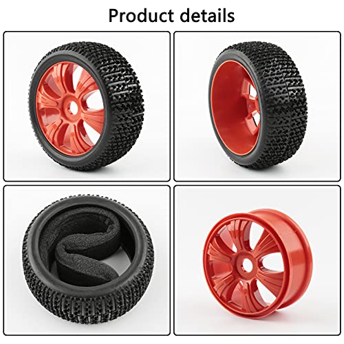 1/8 Buggy Tires and Wheels 17mm Hex with Adapters - 114mm OD Off-Road RC Tires Compatible with Arrma Typhon, Traxxas, Redcat, HSP - Includes Nuts & Wrench (Red) - color: Red 6 Spokes