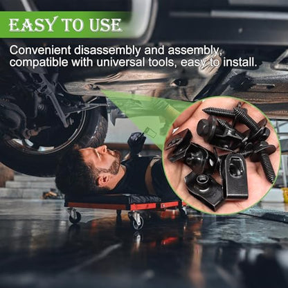 mxuteuk M8-1.25 U-Nut Clips & Hex Head Automotive Body Fender Bolts Kit,for Most Cars Fender,Engine Undertray Cover, Engine Cover & Bumper Fender Liner - color: Black-M8-1.25