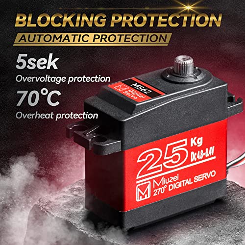 25KG Servo Motor High Torque Metal Gear for 1/10 1/8 RC Car 2 Pack | 27.5kg·cm Torque 0.13s/60° Speed @8.4V, Digital 270 Degree Waterproof Standard Steering with 25T Horn for RC Crawler Robot