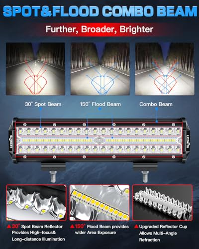 12Inch LED Light Bar Spot Flood Combo with 16AWG Wiring Harness Kit | Triple Row LED OffRoad Driving Work Lights Bar Bright Waterproof for Je-ep Truck SUV UTV ATV UTE Tractor Golf Pickup Van Boat - size: LEDKITO 12In LED Light Bar with Switch
