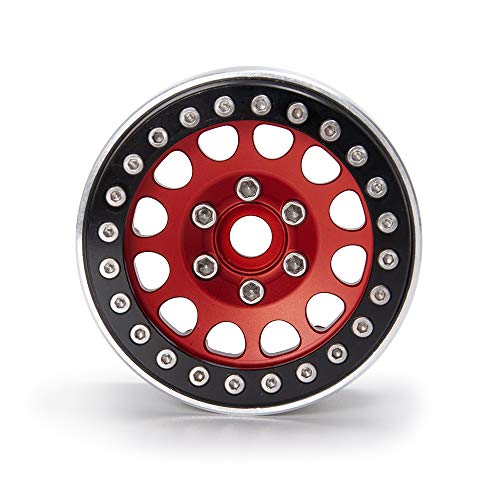 Aluminum Beadlock 2.2" Crawler Wheel Rims Set for 1/10 RC Axial Wraith RR10 YETI SCX10 D90 TRX4 CC01 Pack of 4 (RED)