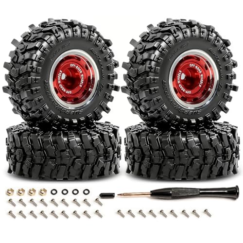 REDSPIDER 0.7" RC Crawler Tires 40mm, RS6 Composite Material Sticky Butyl Rubber Micro Mud Tires with Foam Inserts, High Grip Upgrade for 1/30 Axial SCX30 RC Car (Red) - color: Red