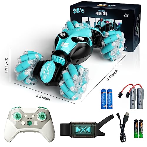 Remote Control Car Gesture Sensor RC Stunt Cars Toys Gifts for Kids | 2.4GHz 4WD Rc Car, Double Sided, 360° Flips Off Road Vehicle, Toy with Lights/Music