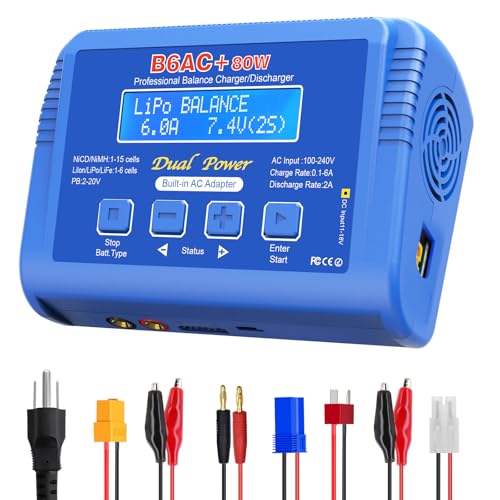 LiPo Charger 80W 6A, RC Fast Balance Battery Charger Discharger | RC Car Drone Boat Aircraft Battery Charger for 1-6S LiPo/Li-ion LiFe 1-15S NiMH/NiCD 2-20V Pb Smart Batteries