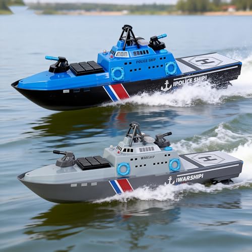 22" Inch 56CM Remote Controlled Warship Battleship Aircraft Carrier 15km/h 2.4G 8WD RC Boat Spaying Water LED Walk On Water Lakes Pools for 14Y+ Blue (2 Water-Cannons ,1 Shooting &1 No-Shooting)