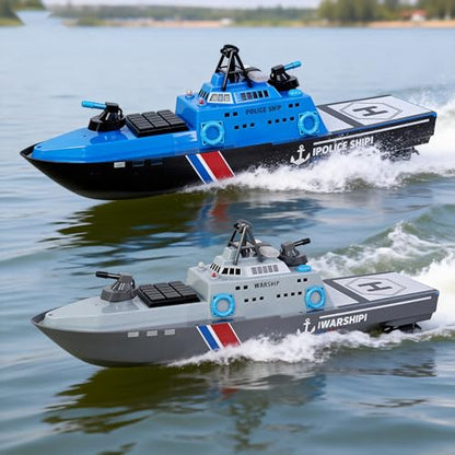 22" Inch 56CM Remote Controlled Warship Battleship Aircraft Carrier 15km/h 2.4G 8WD RC Boat Spaying Water LED Walk On Water Lakes Pools for 14Y+ Blue (2 Water-Cannons ,1 Shooting &1 No-Shooting)