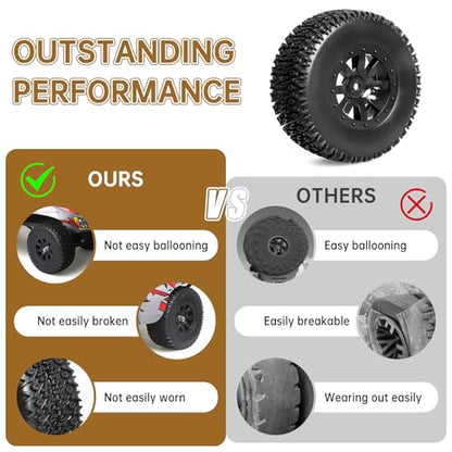 Pre-Glued 12mm Hex RC Wheel Rim & Tires Set for 1/10 RC Short Course Truck Traxxas Slash 2WD 4x4 HPI Tamiya Losi SCT Redcat Blackout SC, 4PCS (Style B)
