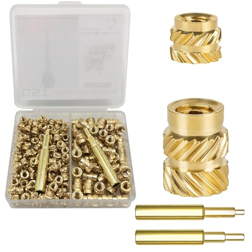QSJ 170Pcs Threaded Inserts Set Brass Heat Set Insert M3 M4 Insert Nut with Soldering Iron Tip for 3D Printed Plastic Materials - size: (170pcs) M3, M4