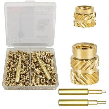 QSJ 170Pcs Threaded Inserts Set Brass Heat Set Insert M3 M4 Insert Nut with Soldering Iron Tip for 3D Printed Plastic Materials - size: (170pcs) M3, M4