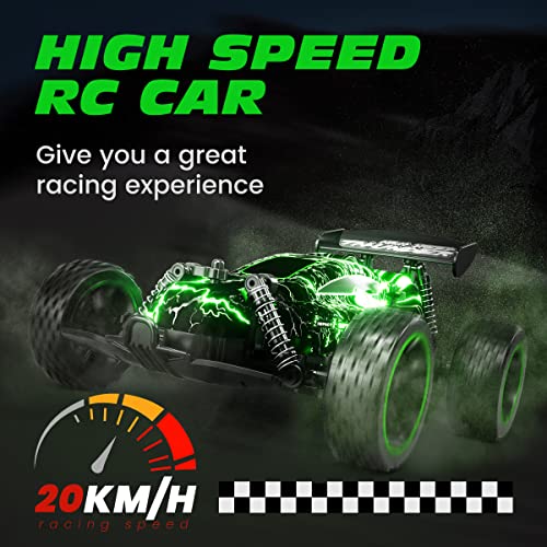 Tecnock RC Cars for Kids, 1:18 Scale 2WD RC Car with LED Lights, 2.4GHz Remote Control Car with USB-C Easy Charging & 50 Mins Playtime, Toys Gifts for Boys & Girls Ages 8-12 - color: Green
