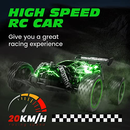 Tecnock RC Cars for Kids, 1:18 Scale 2WD RC Car with LED Lights, 2.4GHz Remote Control Car with USB-C Easy Charging & 50 Mins Playtime, Toys Gifts for Boys & Girls Ages 8-12 - color: Green