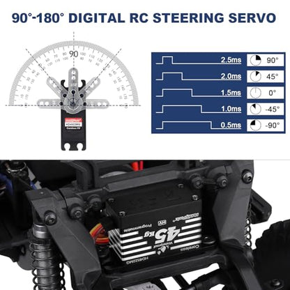 HobbyPark 45kg Servo High Torque Waterproof RC Steering Servo Metal Gear Digital Servo Stainless Steel Gears for 1/7 1/8 1/10 RC Crawler Car Truck Buggy Powerful & Fast (Coreless Motor)