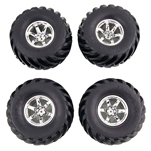 4PCS Wheel and 135mm Rubber Tire Set, Parts for 1/10 RC Monster Truck HIMOTO HSP HPI Tamiya Kyosho (Silver) - color: Silver