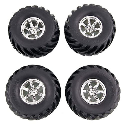 4PCS Wheel and 135mm Rubber Tire Set, Parts for 1/10 RC Monster Truck HIMOTO HSP HPI Tamiya Kyosho (Silver) - color: Silver
