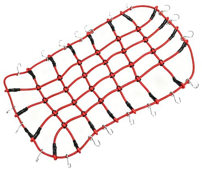 1/10 RC Elastic Cargo Net with Hooks, 240×140mm Roof Luggage Net for SCX10 | Compatible with 1/10 1/8 Traxxas TRX-4, D90, D110, SCX10, 90046 1/10 1/8 Crawler Truck Buggy Rack Accessories (Red) - color: Red