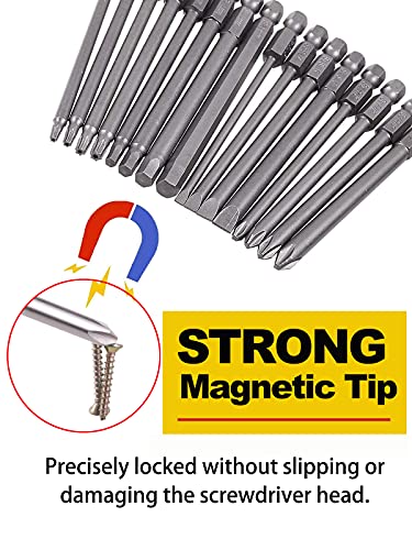 Rocaris 16 Pack 1/4 Inch Hex Shank Long Magnetic Screwdriver Bits Set 4 in Power Tools(Slotted+Cross+Hex+Plum blossom) - size: 16Pcs(Slotted+Cross+Hex+Plum Blossom)