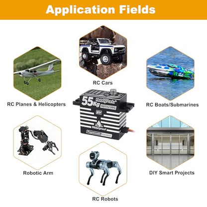 HobbyPark Waterproof RC Servo High Torque Coreless Motor Metal Gear Digital Servo Aluminum Case Parts for 1/8 1/10 RC Crawler SCX10 TRX4 RC Truck RC Car Buggy Basher Control Angle 180° (55kg Torque)