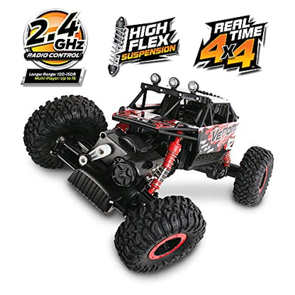 NKOK Mean Machines 1:16 2.4GHz RC Rock Crawler Venom (Red), Designed for Rough Terrain Climbing, Pistol Grip Full Function Controller, Powerful Motor - style: Venom