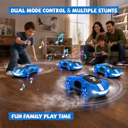 AEROQUEST Gesture Control RC Stunt Car with Lights & Spray for Boys 6+ | 2.4GHz 4WD Remote Control Drift Spray Effects USB-C Charging Light Sound Spotrs Car Gift for Boys 6+ - color: Blue