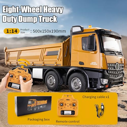 20-Inch Remote Control Dump Truck 12-Channels 1/14 Scale 13 LBS Load Capacity RC Heavy Duty Metal Construction Vehicles Toy for 14y+ Beginners (8-Wheels )