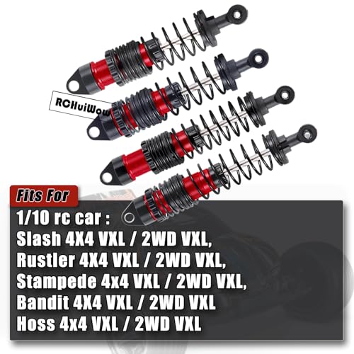 RC Big Bore Shocks Absorber Upgrades Part for 1/10 Slash Stampede Rustler Bandit VXL 4X4 2WD,Aluminum Front Rear 4PCS Shocks Hops Up,Red - color: Red(4pcs)