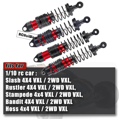 RC Big Bore Shocks Absorber Upgrades Part for 1/10 Slash Stampede Rustler Bandit VXL 4X4 2WD,Aluminum Front Rear 4PCS Shocks Hops Up,Red - color: Red(4pcs)