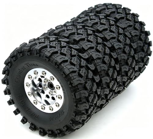 Brass 1.3 Beadlock Wheel Tires Set Sticky Soft Tires 70 * 26mm for Axial SCX24 AX24 TRX4M FCX24 Upgrade 1/24 1/18 RC Crawler Car (Silver) YK - color: Silver