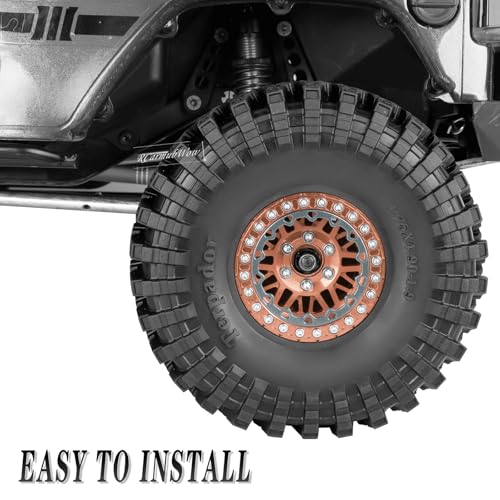 RC 1.9" Beadlock Wheel 1.9 Beadlock Tire for 1/10 SCX10 90046 AX103007 SCX10 II III TRX4 6 Gen7 8 RC Crawler,Alloy 1.9 rc Wheels and Tires Rubber Tires 1.9 Rims w/Wheels Ring,Brown - color: Brown(4pcs)