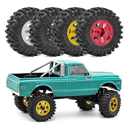 0.7" Aluminum Beadlock Wheel & Crawler Tire Set for 1/30 RC Crawler, CNC Rims, 40 x 16 mm Tires, Includes Screwdriver, Pre-Assembled 4 pcs, Red - color: Red, size: Rock-Trail-Clean-Out