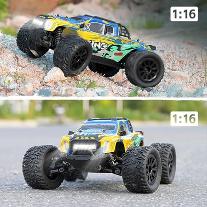 GoolRC WLtoys 164018 1/16 RC Car, 35KPH High Speed Remote Control Car, 2.4GHz 4WD All Terrain Off Road RC Truck with LED Light and 2 Batteries for Adults (Blue) - color: Blue