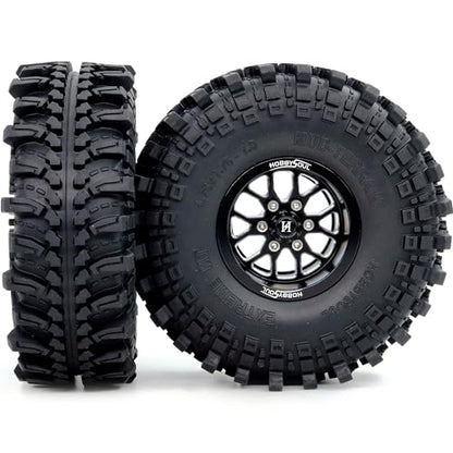 HOBBYSOUL 4pcs -10.5mm Negative Offset 1.9 Beadlock Wheels and Tires, 121mm Tall 1.9'' tyre and Rims for 1/10 RC Mud Crawler SCX10 TRX4 Gen8 Upgrades - color: Black