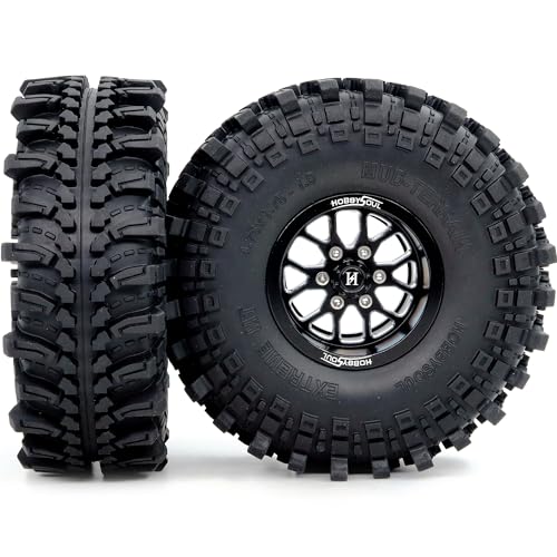 4pcs -10.5mm Negative Offset 1.9 Beadlock Wheels and Tires, 121mm Tall 1.9'' tyre and Rims for 1/10 RC Mud Crawler SCX10 TRX4 Gen8 Upgrades - color: Black