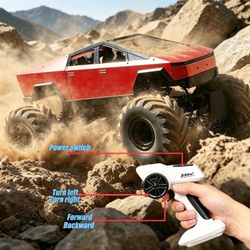 1/8 Scale Large Remote Control Cyber Pickup Truck, 4WD Off-Road RC Monster Truck, 2.4Ghz All-Terrain Climbing Car with Sound & Light Effects, Alloy Body, Ideal Gift for Kids Age 6+ - color: 1/8 Truck