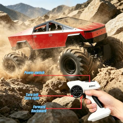 1/8 Scale Large Remote Control Cyber Pickup Truck, 4WD Off-Road RC Monster Truck, 2.4Ghz All-Terrain Climbing Car with Sound & Light Effects, Alloy Body, Ideal Gift for Kids Age 6+ - color: 1/8 Truck