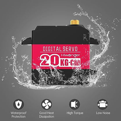 Hiwonder 20KG High Torque Digital Servo Motor Full Metal Gear, Metal Case Waterproof for RC Mode DIY,Control Angle 180° - size: 20KG/180°