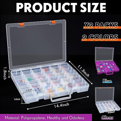 2 Pcs 48 Grids Plastic Bead Organizer Box with Divider, Clear,Purple - color: Clear, Purple