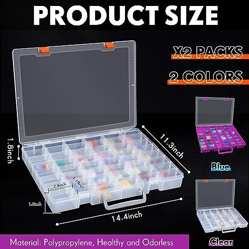 2 Pcs 48 Grids Plastic Bead Organizer Box with Divider, Clear,Purple - color: Clear, Purple
