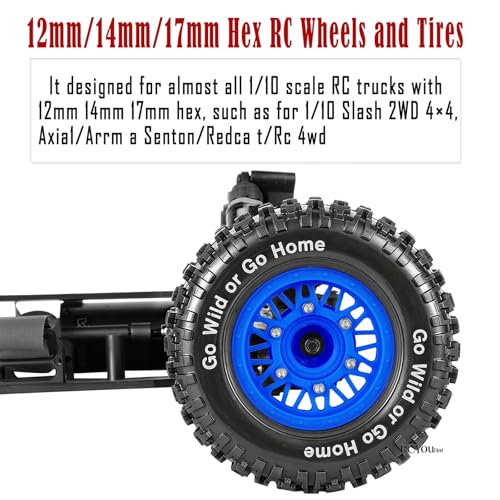 RC Wheels Tires Truck Tires 12mm/14mm/17mm Hex for 1/10 Slash 4×4 4WD 2WD/Axia1/Arrm a Senton/Redca t/Rc4w d,w/RC Wheels Hex Detachable Replace Running on Off-Road Tires,Navy Blue - color: Navy Blue- (Wheel Tires)