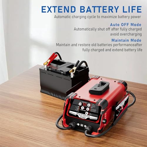 12V/24V Car Battery Charger Maintainer, Max 50A Fast Charging | 250A Cranking Engine Starter, Auto Battery Maintainer, Desulfator, Repair & Winter Modes for AGM Gel Deep Cycle Batteries - color: 50A