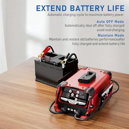 12V/24V Car Battery Charger Maintainer, Max 50A Fast Charging | 250A Cranking Engine Starter, Auto Battery Maintainer, Desulfator, Repair & Winter Modes for AGM Gel Deep Cycle Batteries - color: 50A