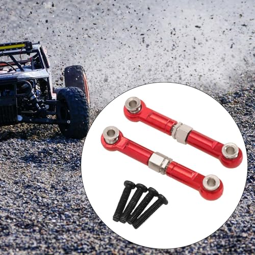 predolo 2 Pieces 1:14 RC Car Steering Linkage Pull Rod Linkages Arm Tie Rod Spare for 14211 Trucks Model DIY Modified, Red
